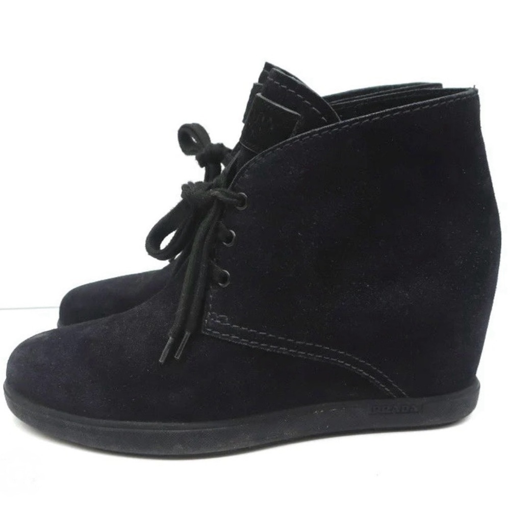 Prada Linea Rosa Black Suede Booties Size 38